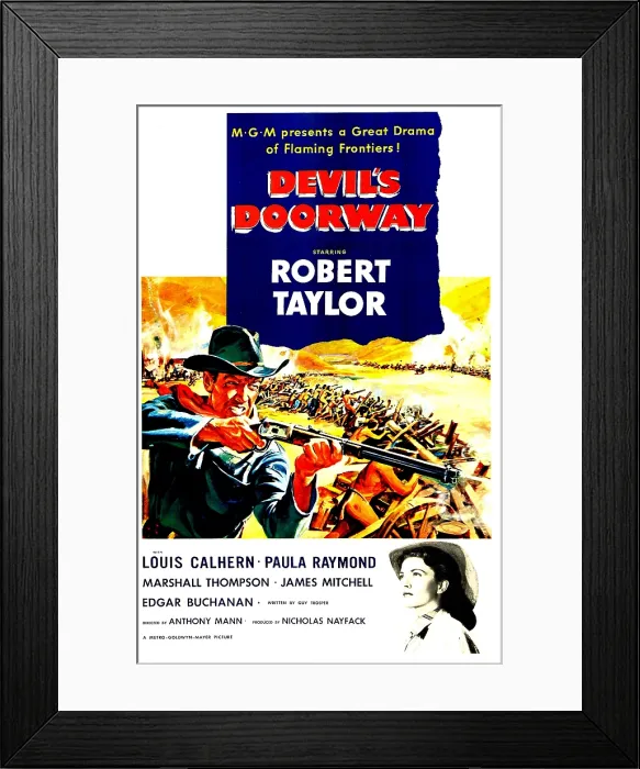 Framed Print : DEVIL'S DOORWAY, US poster, Robert Taylor, Paula Raymond, 1950