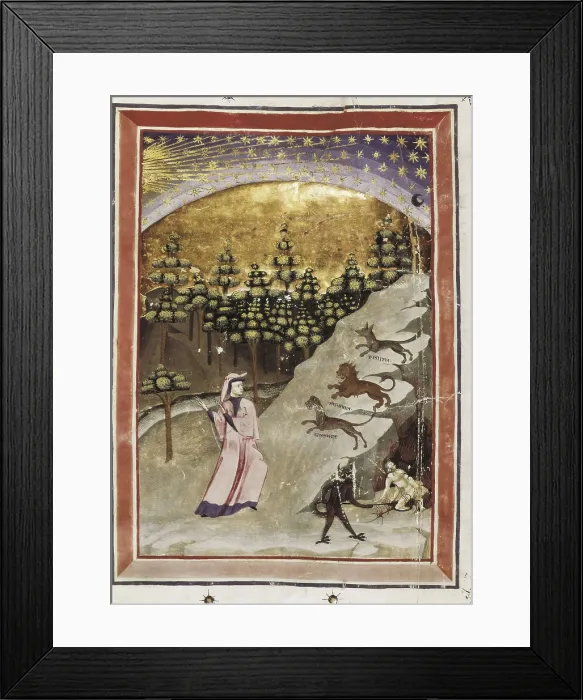 Framed Print : The Divine Comedy. s.XV. Dante in front of the Gate of Hell. Gothic art. Miniature Painting. SPAIN. Madrid. National Library. AISA / Everett Collection**US SALES ONLY**