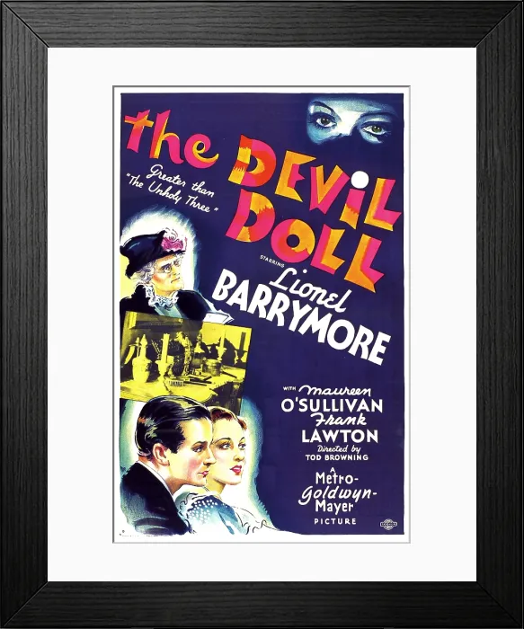 Framed Print : THE DEVIL DOLL, left from top: Lionel Barrymore (in drag), bottom from left: Frank Lawton, Maureen O'Sullivan, 1936