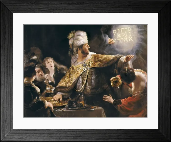 Framed Print : REMBRANDT, Harmenszoon van Rijn, called (1606-1669). Belshazzar's Feast. ca. 1635. Representation based on the Old Testament Book of Daniel. Flemish art. Oil on canvas Framed Print : REMBRANDT, Harmenszoon van Rijn, called (1606-1669). Belshazzar's Feast. ca. 1635. Representation based on the Old Testament Book of Daniel. Flemish art. Oil on canvas