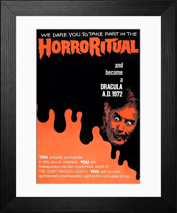 Framed Print : DRACULA A.D. 1972, lower right: Christopher Lee on advance 1-sheet poster art, 1972