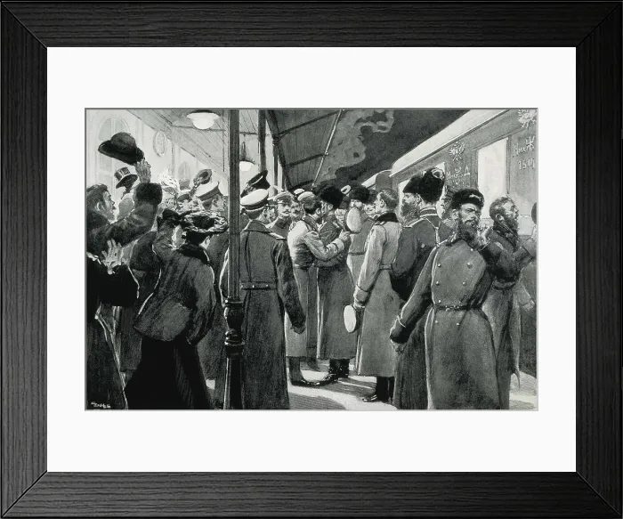 Framed Print : Saint Petersburg (1904). Nicholas Station. Departure of the Imperial Guard to Manchuria. Etching. AISA / Everett Collection**US SALES ONLY**