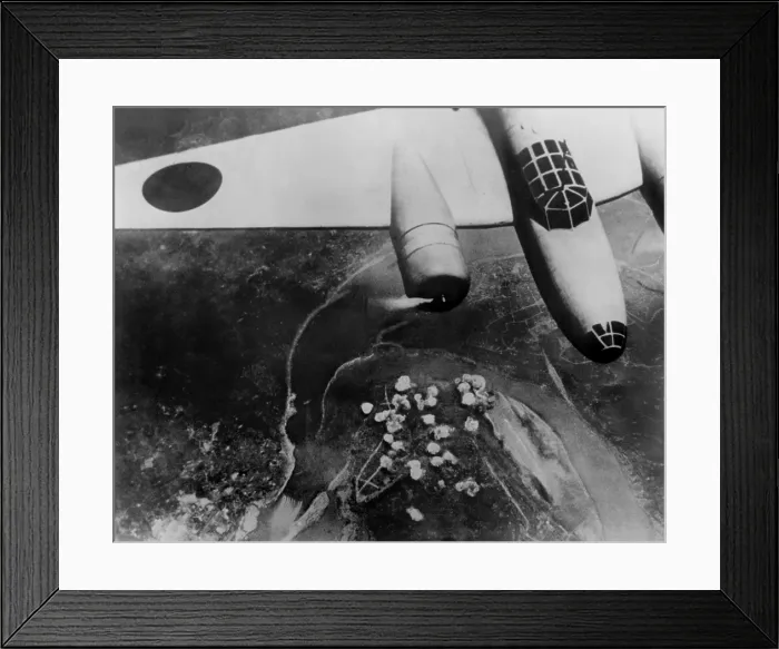 Framed Print : Japanese bomber in flight over China, Sept. 14, 1940. Below is smoke from the bombs it dropped on Chongqing, in a bend of the Yangtze River. (BSLOC_2013_9_117) Framed Print : Japanese bomber in flight over China, Sept. 14, 1940. Below is smoke from the bombs it dropped on Chongqing, in a bend of the Yangtze River. (BSLOC_2013_9_117)