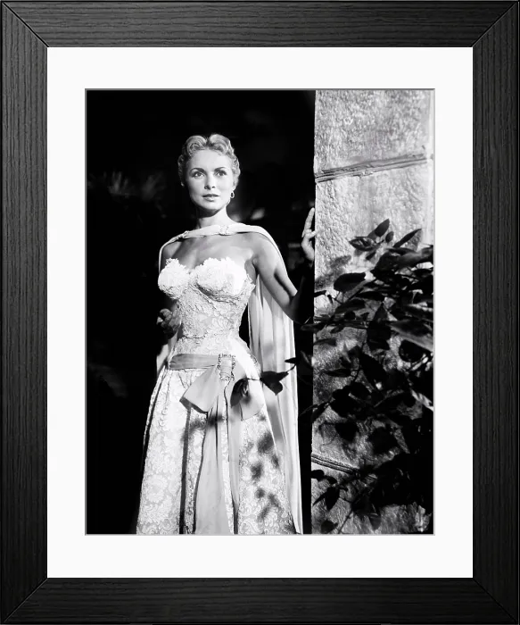 Framed Print : SAFARI, Janet Leigh, in a blue silk dress overlaid in white lace by Olga Lehmann, 1956 Framed Print : SAFARI, Janet Leigh, in a blue silk dress overlaid in white lace by Olga Lehmann, 1956