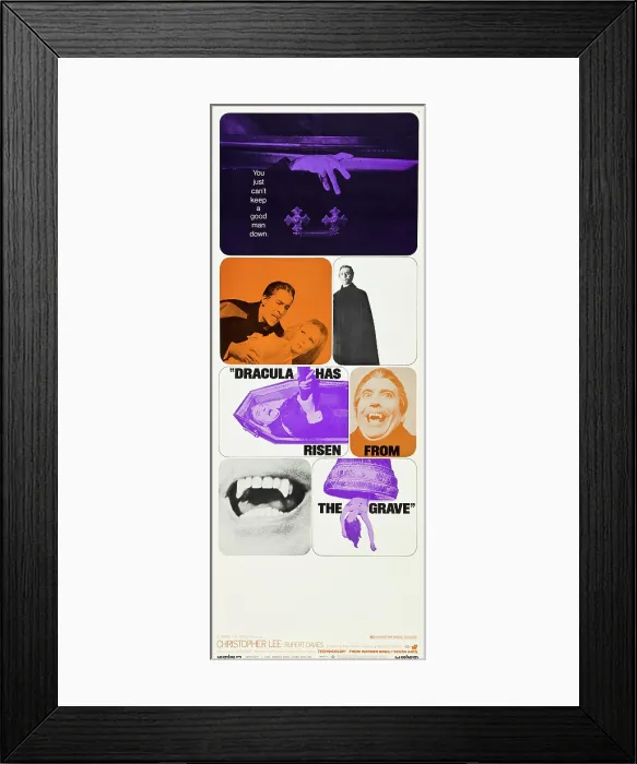 Framed Print : DRACULA HAS RISEN FROM THE GRAVE, l-r: Christopher Lee, Veronica Carlson on poster art, 1968