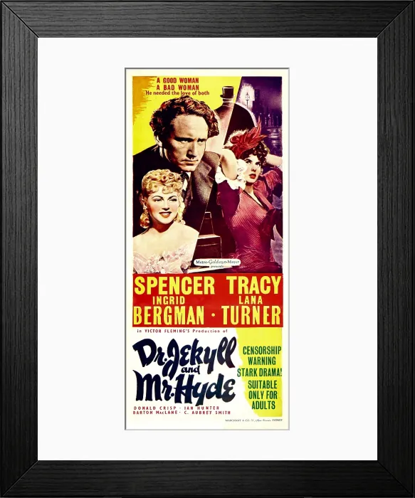 Framed Print : DR. JEKYLL AND MR. HYDE, clockwise from top left: Spencer Tracy, Ingrid Bergman, Lana Turner, 1941