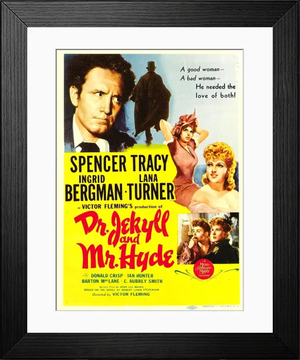 Framed Print : DR. JEKYLL AND MR. HYDE, from top left: Spencer Tracy, Ingrid Bergman, Lana Turner, bottom from left: Ingrid Bergman, Frances Robinson on window card, 1941