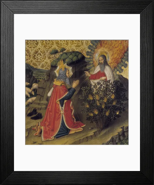 Framed Print : HUGUET, Jaume (1415-1492). Moses and the Burning Bush. 2nd half 15th c. SPAIN. Tortosa. Cathedral. Gothic art. Tempera on wood. AISA / Everett Collection**US SALES ONLY**