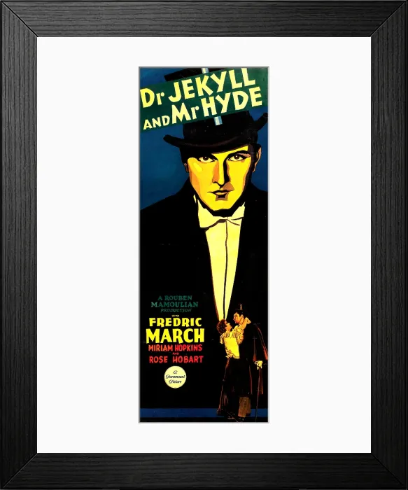 Framed Print : DR. JEKYLL AND MR. HYDE, top: Fredric March and bottom from left: Miriam Hopkins, Fredric March on insert poster, 1931