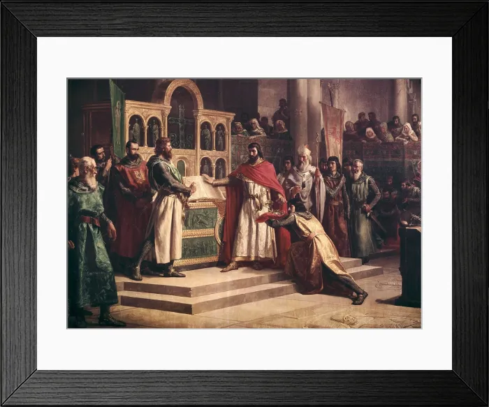Framed Print : HIRALDEZ DE ACOSTA, Marcos (1830-1896). The Oath of Santa Gadea. 1864. The Cid Campeador taking the oath to Alfonso VI of Castile (1072). Detail. Oil on canvas. SPAIN. Madrid