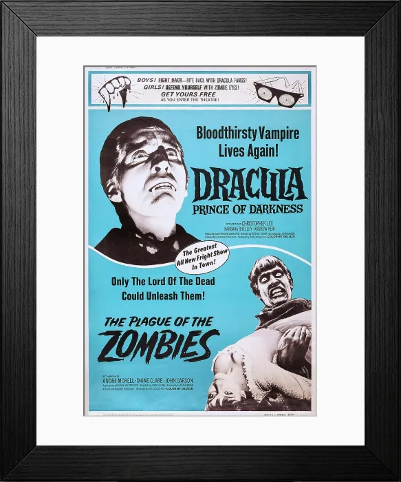 Framed Print : DRACULA PRINCE OF DARKNESS, THE PLAGUE OF THE ZOMBIES, US poster, Christopher Lee (top), 1966. TM & Copyright 20th Century Fox Film Corp. / courtesy Everett Collection Framed Print : DRACULA PRINCE OF DARKNESS, THE PLAGUE OF THE ZOMBIES, US poster, Christopher Lee (top), 1966. TM & Copyright 20th Century Fox Film Corp. / courtesy Everett Collection
