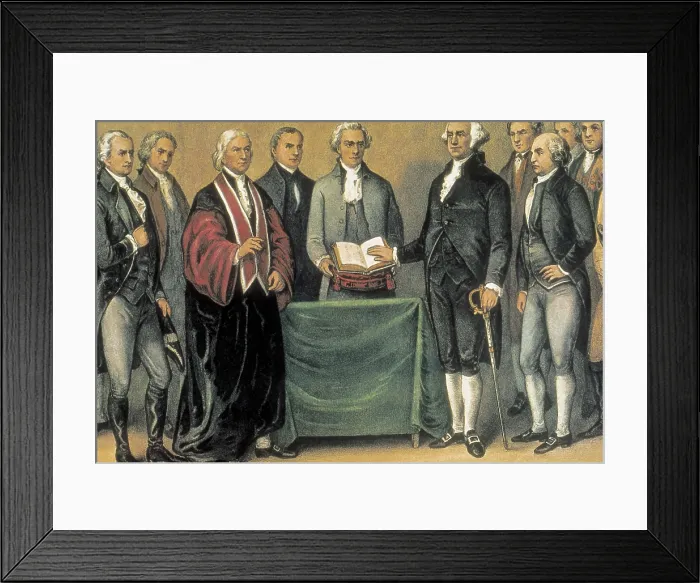 Framed Print : General George Washington swearing in as President at the old city hall of New York. Lithography of 1789. Litography. AISA / Everett Collection**US SALES ONLY**