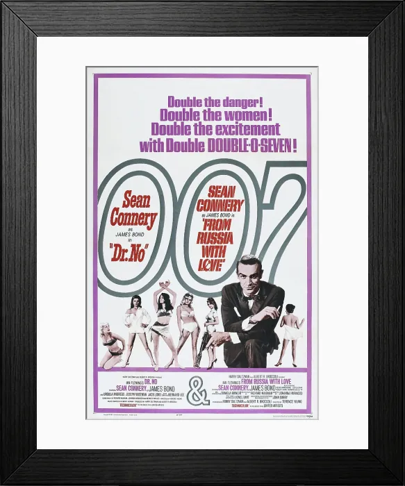 Framed Print : DR. NO (and FROM RUSSIA WITH LOVE), US poster, Sean Connery, 1962 / 1963
