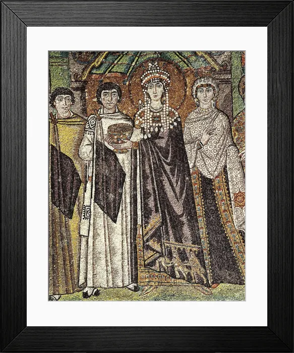 Framed Print : Empress Theodora with her court. ca. 547. ITALY. Ravenna. San Vitale. Detail. Early Byzantine art. Mosaic. AISA / Everett Collection**US SALES ONLY**