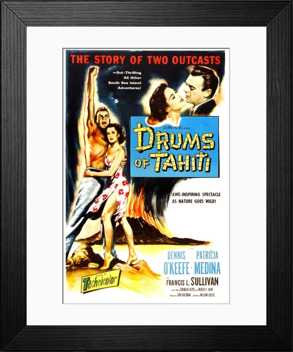 Framed Print : DRUMS OF TAHITI, US poster, from left: Dennis O'Keefe, Patricia Medina, 1954