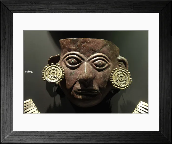 Framed Print : Copper mask (3rd c. AD). Moche or Mochica Art. PERU. Sipn. Royal Tombs of Sipn Museum. AISA / Everett Collection**US SALES ONLY**