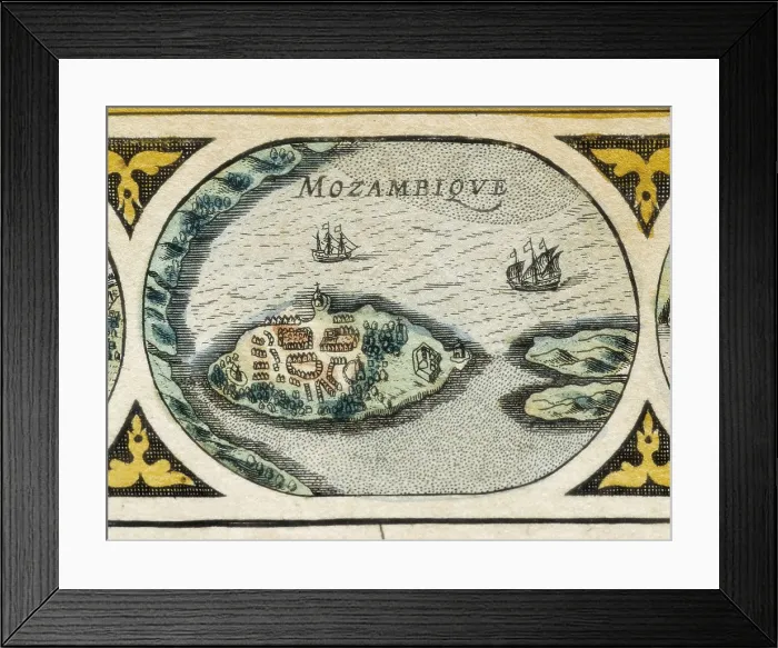 Framed Print : BLAEU, Willem Janszoon (1571-1638); BLAEU, Jan (1596-1673). Le Theatre du Monde (The World Theatre). 1645. Detail of the world map with representation of Mozambique. Etching