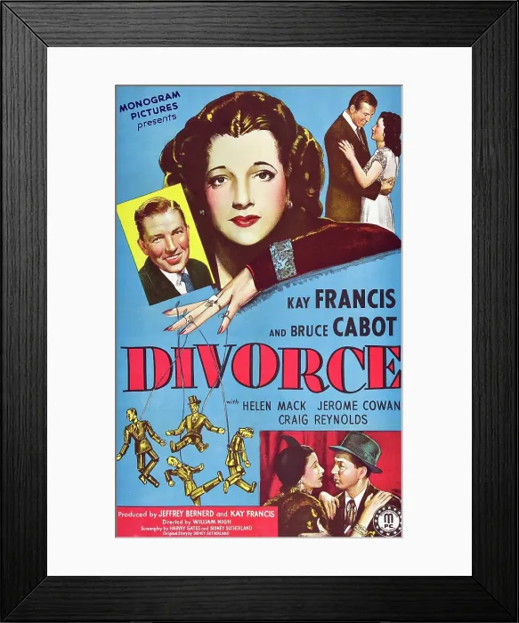 Framed Print : DIVORCE, US poster, top from left: Bruce Cabot, Kay Francis, 1945 Framed Print : DIVORCE, US poster, top from left: Bruce Cabot, Kay Francis, 1945