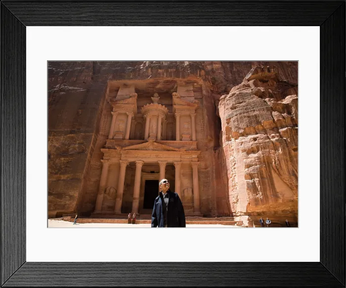 Framed Print : President Barack Obama near the Treasury at the ancient city of Petra in Jordan. March 23, 2013 Framed Print : President Barack Obama near the Treasury at the ancient city of Petra in Jordan. March 23, 2013