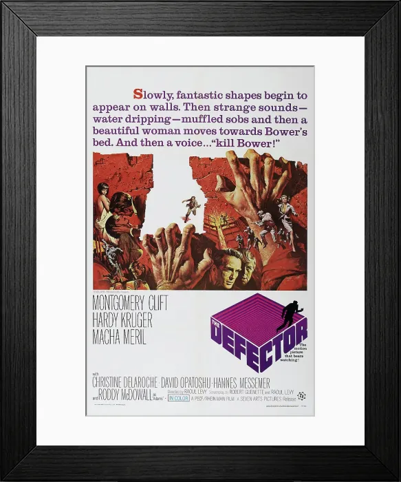 Framed Print : THE DEFECTOR, (aka L'ESPION), US poster art, bottom: Montgomery Clift, Hardy Kruger, 1966