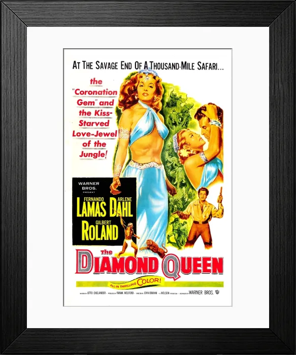 Framed Print : THE DIAMOND QUEEN, US poster, from left: Arlene Dahl, Fernando Lamas, bottom right: Gilbert Roland, 1953