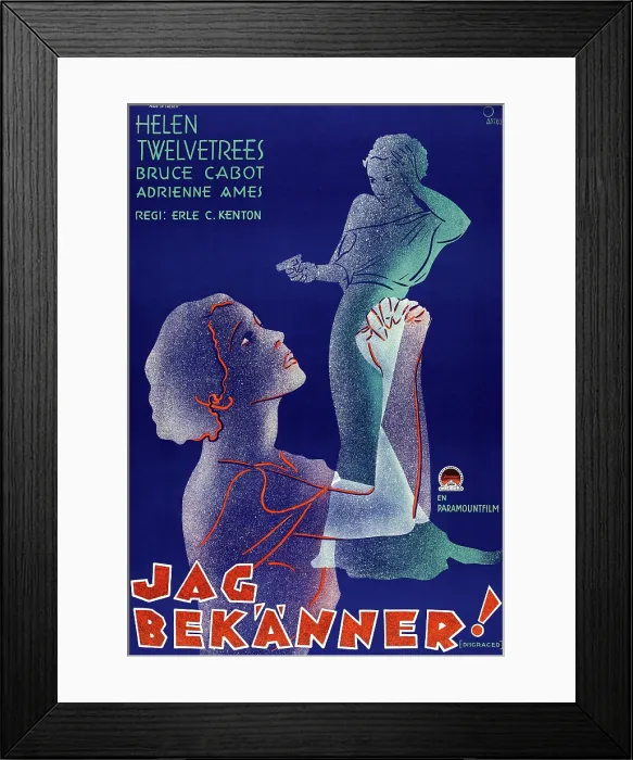 Framed Print : DISGRACED!, (aka JAG BEKANNER!), Swedish poster art, 1933 Framed Print : DISGRACED!, (aka JAG BEKANNER!), Swedish poster art, 1933
