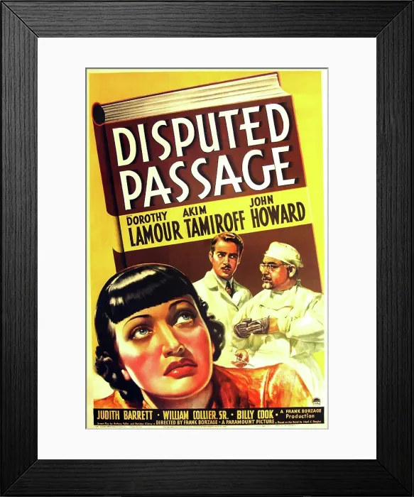 Framed Print : DISPUTED PASSAGE, US poster art, from left: Dorothy Lamour, John Howard, Akim Tamiroff, 1939
