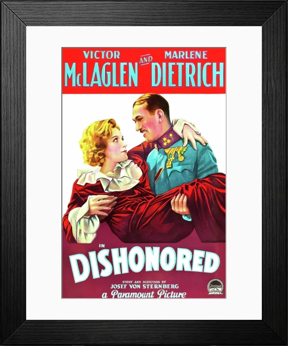 Framed Print : DISHONORED, from left on US poster art: Marlene Dietrich, Victor McLaglen, 1931 Framed Print : DISHONORED, from left on US poster art: Marlene Dietrich, Victor McLaglen, 1931