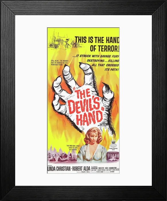 Framed Print : THE DEVIL'S HAND, bottom: Linda Christian on poster art, 1962