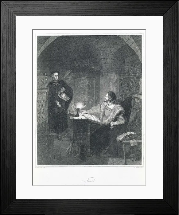 Framed Print : GOETHE, Johann Wolfgang von (1749-1832). 'Faust'. Illustration of the work with Faust (seated) and Mephistopheles. Etching. AISA / Everett Collection**US SALES ONLY**