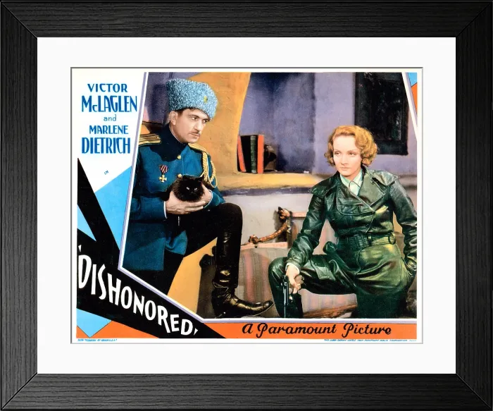 Framed Print : DISHONORED, lobbycard, from left: Victor McLaglen, Marlene Dietrich, 1931