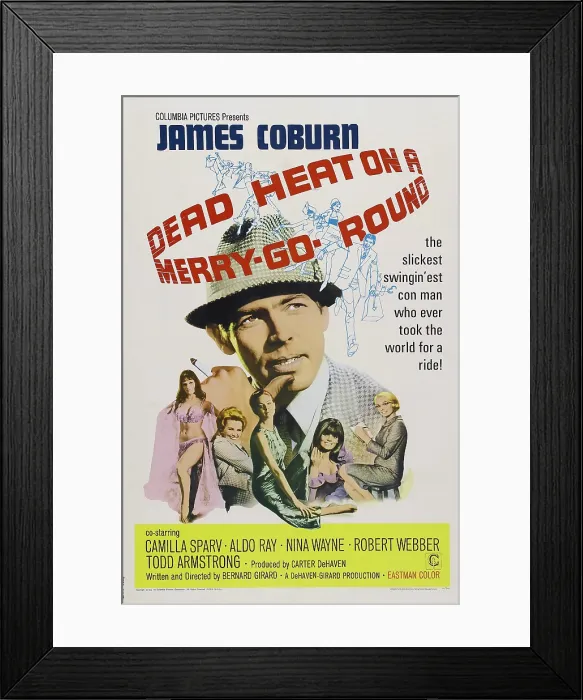 Framed Print : DEAD HEAT ON A MERRY-GO-ROUND, US poster, James Coburn, bottom from left: Tanya Lemani, Rose Marie, Camilla Sparv, Nina Wayne, Marian McCargo, 1966 Framed Print : DEAD HEAT ON A MERRY-GO-ROUND, US poster, James Coburn, bottom from left: Tanya Lemani, Rose Marie, Camilla Sparv, Nina Wayne, Marian McCargo, 1966