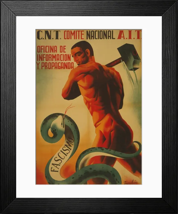 Framed Print : C.N.T. NATIONAL COMMITTEE A.I.T.--OFFICE OF INFORMATION AND PROPAGANDA. Spanish Civil War poster presenting Republican, anti-Franco propaganda. The C.N.T