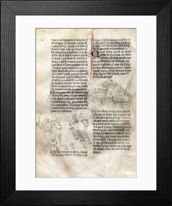 Framed Print : DESCLOT, Bernat (13th century). 'Llibre del rei en Pere d'Arag e dels seus antecessors passats' (Book of the king Peter of Aragon and his ancestors). Fol 14