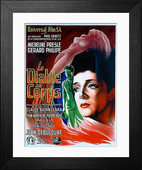 Framed Print : THE DEVIL IN THE FLESH, (aka LE DIABLE AU CORPS), French poster, from left: Gerard Philipe, Micheline Presle, 1947