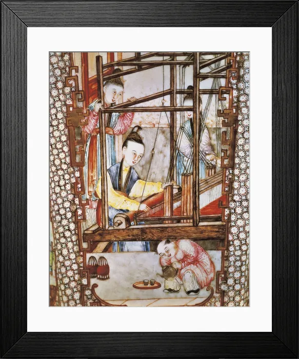 Framed Print : IRAN. Tehran. Golestan Palace. Silk fabric in a loom. Detail of a vase. Chinese art. Ming period. China  /  Porcelain. AISA / Everett Collection**US SALES ONLY**