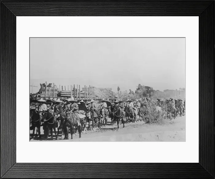 Framed Print : Pancho Villas cavalry guarding supply train in 1914, during the Mexican Revolution