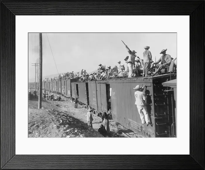 Framed Print : Yaqui Indians, transported by box cars as part of Pancho Villas Division del Norte. Mexican Revolution, 1914-15