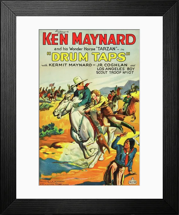 Framed Print : DRUM TAPS, left: Ken Maynard, Tarzan the Wonder Horse on poster art, 1933 Framed Print : DRUM TAPS, left: Ken Maynard, Tarzan the Wonder Horse on poster art, 1933