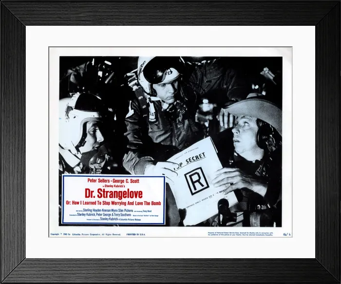 Framed Print : DR. STRANGELOVE, (aka DR. STRANGELOVE OR: HOW I LEARNED TO STOP WORRYING AND LOVE THE BOMB), from left, Shane Rimmer, Frank Berry, Slim Pickens, 1964 Framed Print : DR. STRANGELOVE, (aka DR. STRANGELOVE OR: HOW I LEARNED TO STOP WORRYING AND LOVE THE BOMB), from left, Shane Rimmer, Frank Berry, Slim Pickens, 1964