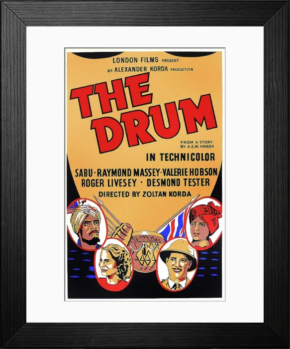 Framed Print : DRUMS, (aka THE DRUM), British poster art, from left: Raymond Massey, Valerie Hobson, Roger Livesey, Sabu, 1938 Framed Print : DRUMS, (aka THE DRUM), British poster art, from left: Raymond Massey, Valerie Hobson, Roger Livesey, Sabu, 1938