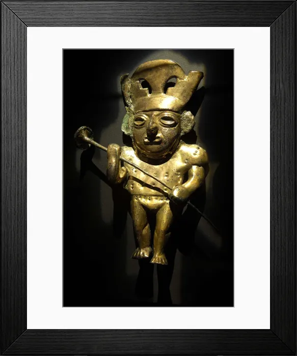 Framed Print : Image in golden copper depicting a lord with a combat weapon (3rd c. AD). Moche or Mochica Art. PERU. Sipn. Royal Tombs of Sipn Museum. AISA / Everett Collection**US SALES ONLY**