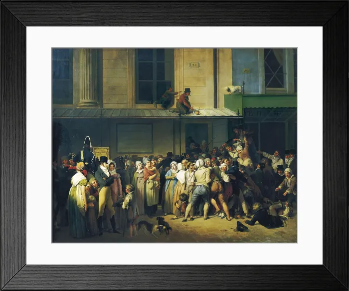 Framed Print : BOILLY, Louis Leopold (1761-1845). The Entrance to the Theatre de l'Ambigu-Comique before a Free Performance. 1819. Neoclassicism. Oil on canvas. FRANCE. Paris. Louvre Museum