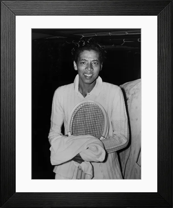 Framed Print : Althea Gibson, takes refuge from rain while playing tennis at Forest Hills in 1950