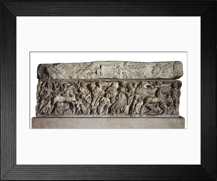 Framed Print : Sarcophagus of the Rape of Proserpina. 2nd c. AD. Roman art. Relief on marble. SPAIN. Barcelona. Archaeology Museum of Catalonia. Proc: SPAIN. Santa Pola