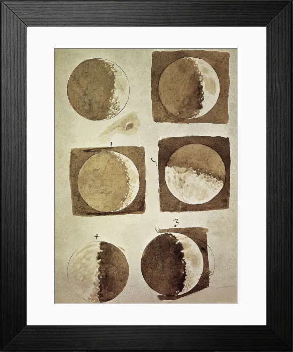 Framed Print : GALILEO, Galileo Galilei, called (1564-1642). Depiction of the different phases of the Moon viewed from the Earth. ITALY. Florence. National Library