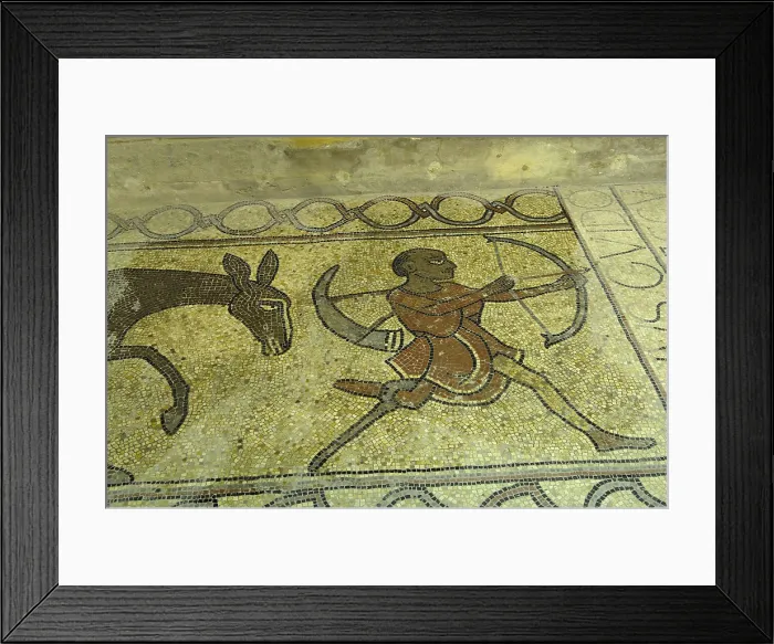 Framed Print : FRANCE. Lescar. Cathedral Notre-Dame de l'Assomption. Detail of the mosaic of the choir with hunting scene (12th c.). Romanesque art. Mosaic