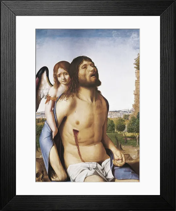 Framed Print : Antonello da Messina. The Dead Christ Supported by an Angel. 1475-1478. Renaissance art. Quattrocento. Oil on wood. SPAIN. Madrid. Prado Museum