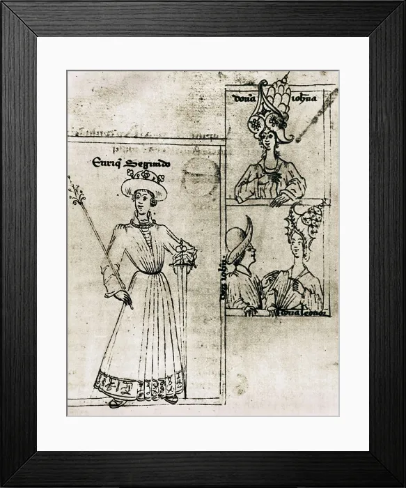 Framed Print : Kingdom of Castile (14th c.). The king Enrique II of Castile (left), his wife Juana Manuel de Villena and his sons Leonor de Trastmara and Juan (later Juan I). SPAIN. Madrid