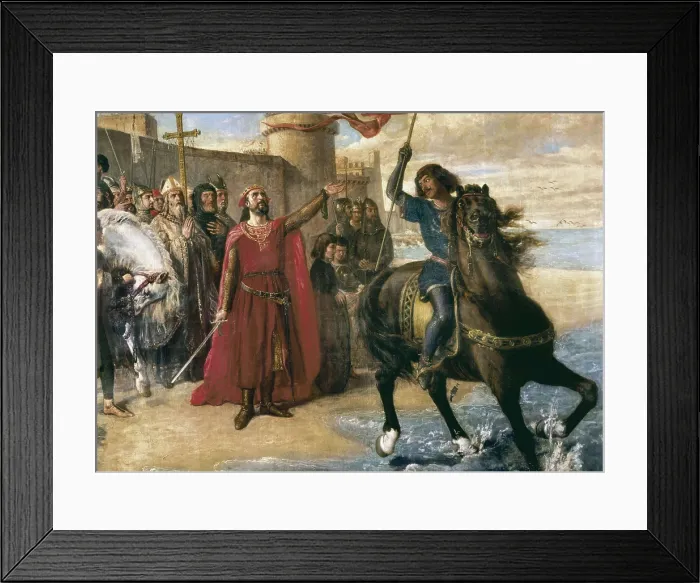 Framed Print : MORENO, Matas (1840-1906). Alfonso X Taking Possession of the Sea, after the Conquest of Cadiz. 1866. Oil on canvas. SPAIN. Madrid. Senate Palace